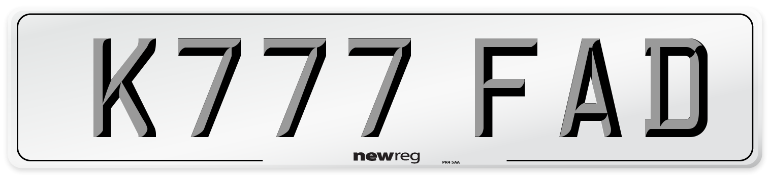 K777 FAD Number Plate from New Reg